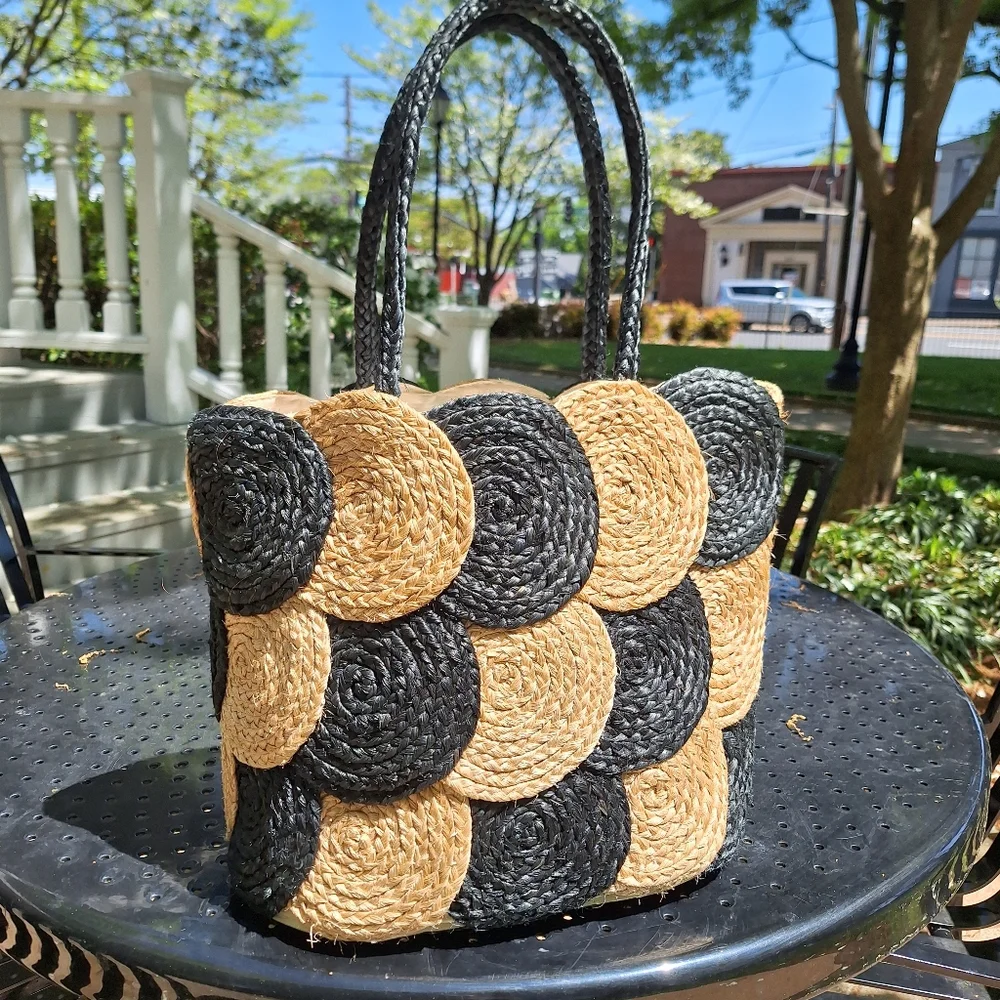 Woven Wicker Bag Purse Natural Jute Large Modern Tote Beach Uptown Shoulder Bags - Picture 15 of 16